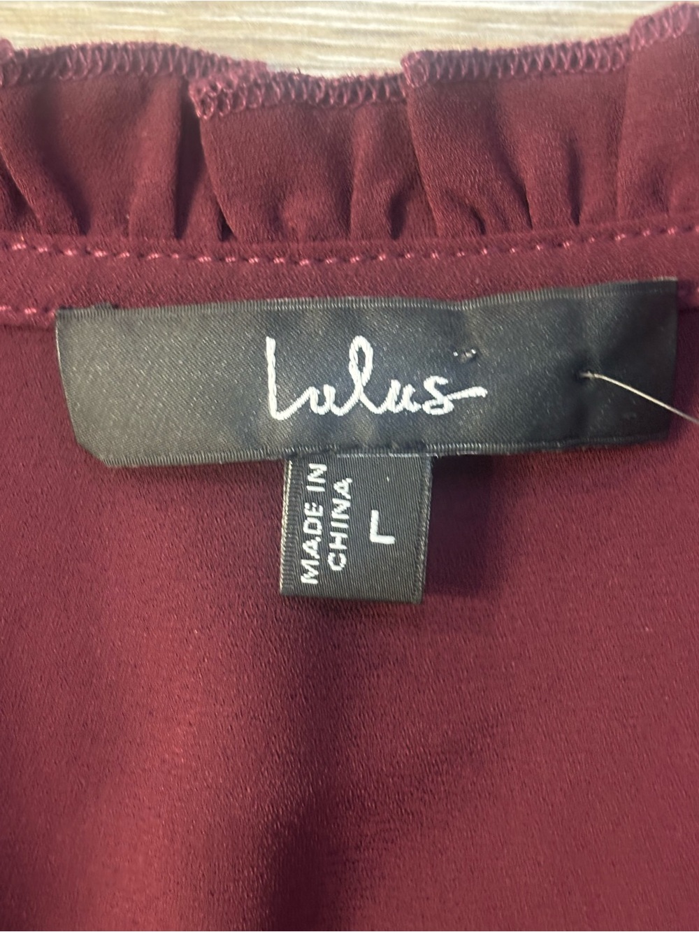 Lulus Jess Top Sz L Burgundy Ruffled Lace Boho Office Romantic Date Night NWT - Picture 4 of 10